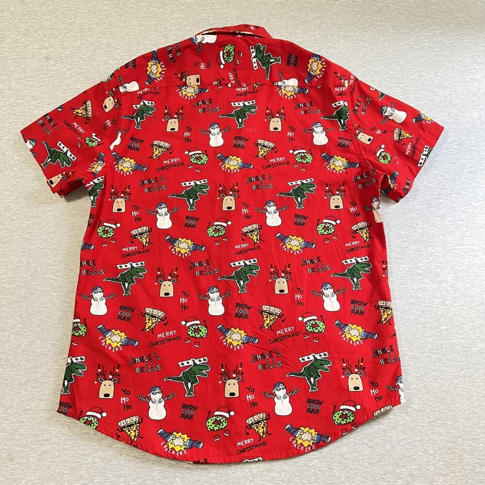 Denim & Flower Ricky Singh Shirt Mens Medium Red Christmas Button Short‎ Sleeve - Picture 2 of 12